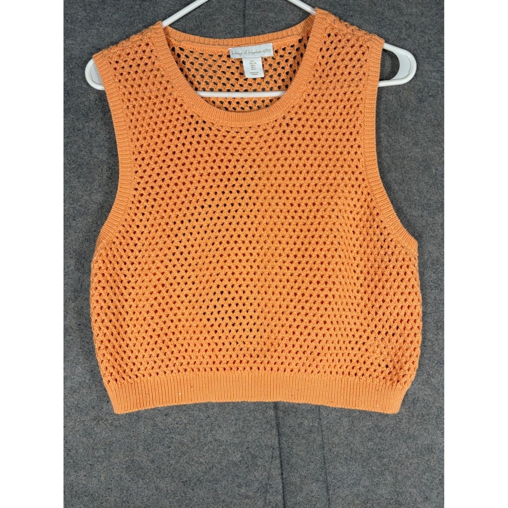 House of Harlow 1960 Orange Open Knit Sweater Vest Sleeveless Top Womens L